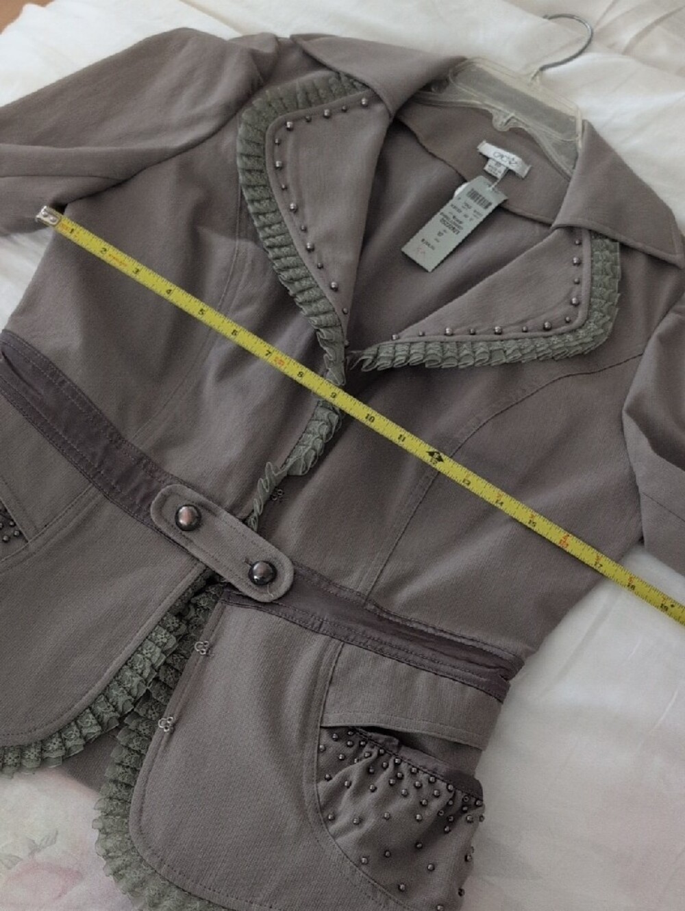 Cache Taupe Olive Braided Trim Studded Women's Blazer - Picture 5 of 10